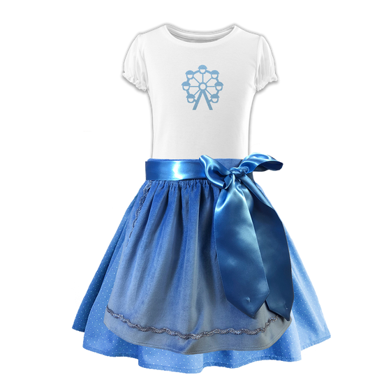 Kinderdirndl Rock blau Tupfen Schuerze Samt blau