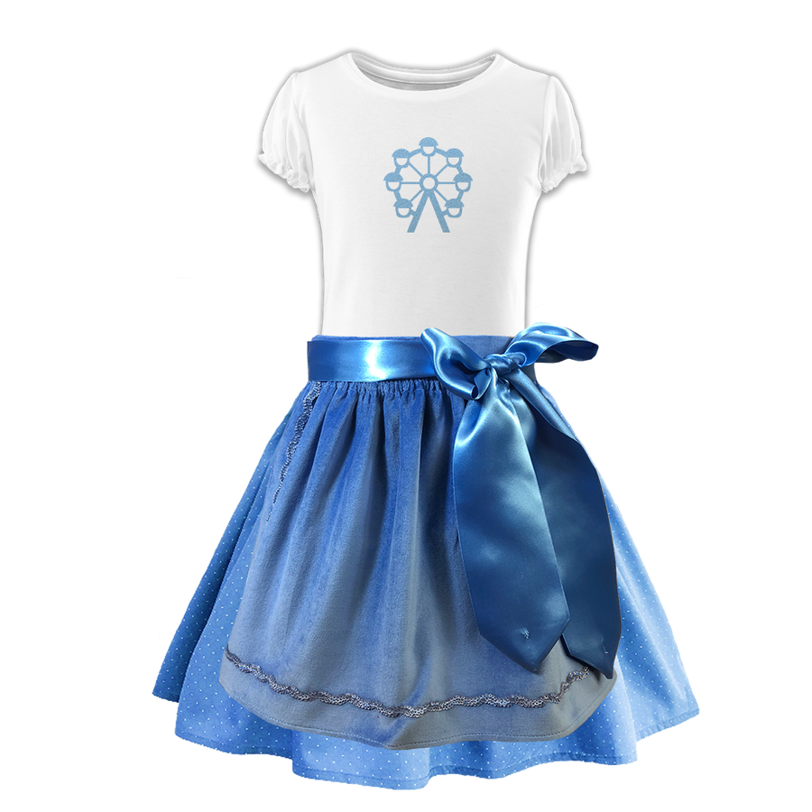 Kinderdirndl Rock blau Tupfen Schuerze Samt blau