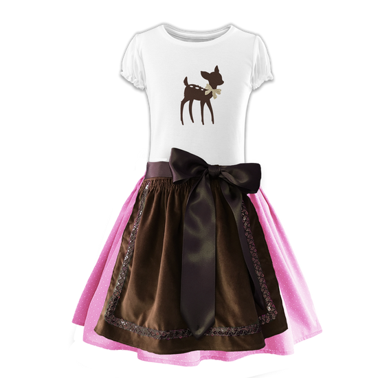 Kinderdirndl Rock hellrosa Tupfen Schuerze Samt braun