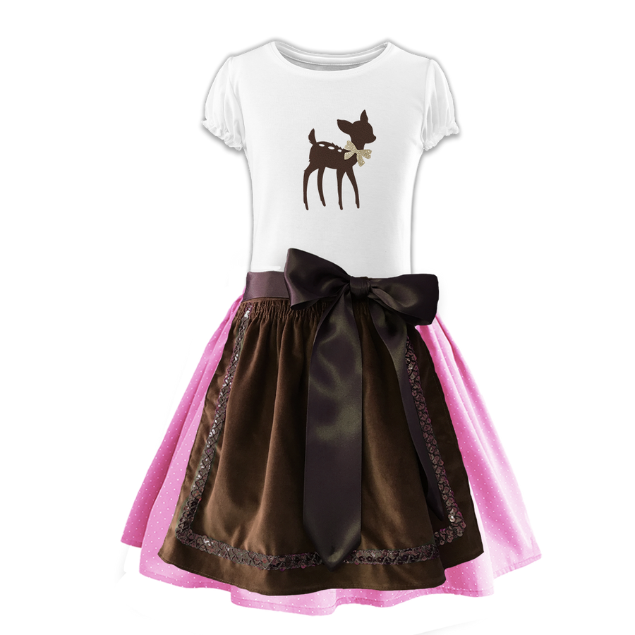 Kinderdirndl Rock hellrosa Tupfen Schuerze Samt braun