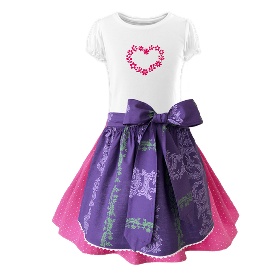Kinderdirndl Rock rosa Schuerze Ranke lila Herz