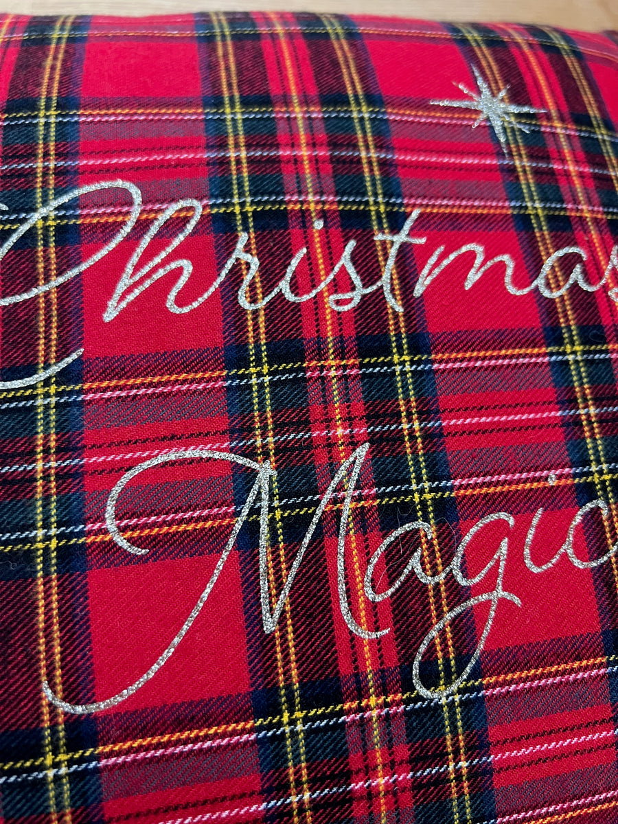 Weihnachtskissen rot kariert Flanell Christmas magic