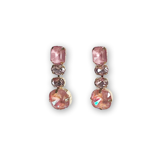 Glamour Statement Ohrringe Venedig in Gold mit rosa Steinen