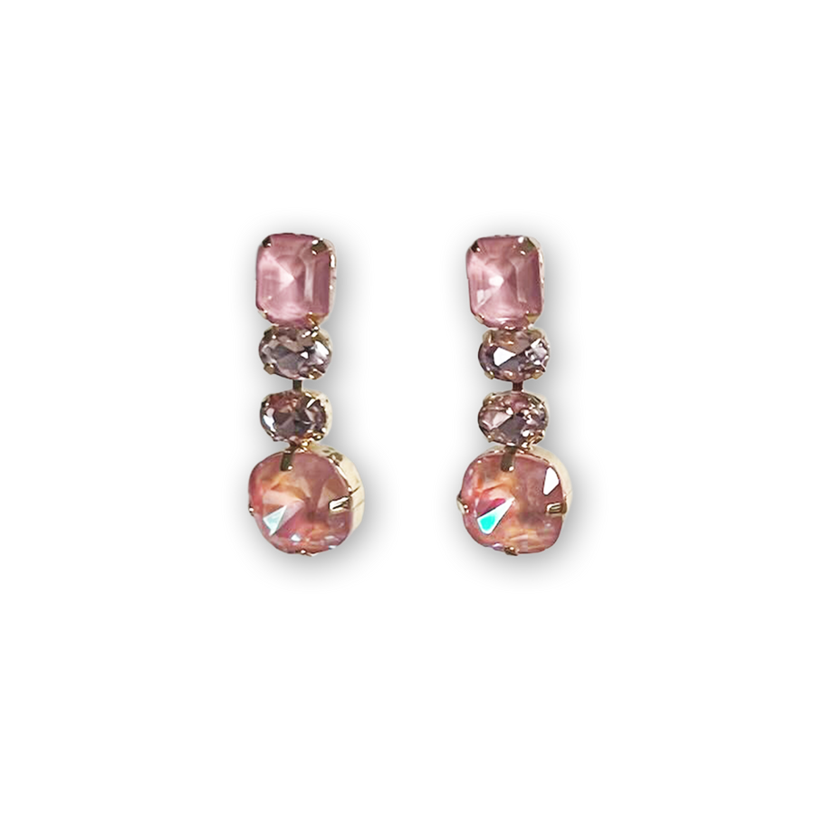 Glamour Statement Ohrringe Venedig in Gold mit rosa Steinen