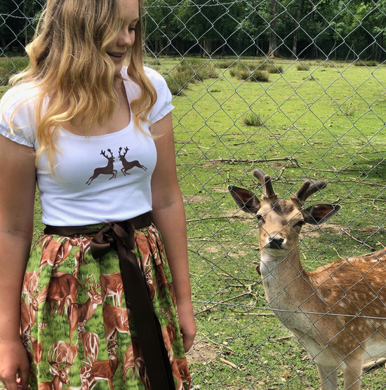Damen Dirndl Hirschglück Märchenwerkstatt Damen Dirndl ohne Mieder mit T-Shirt , Rock &amp; Schürze