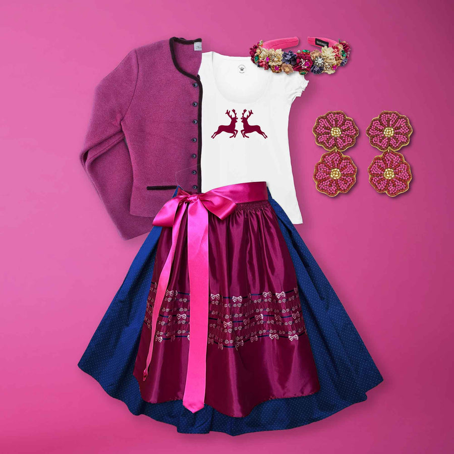 Damen Dirndl Beere Märchenwerkstatt Damen Dirndl ohne Mieder mit T-Shirt , Rock &amp; Schürze