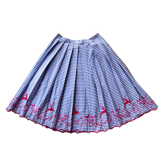 Rock Damen Karo blau pink bestickt