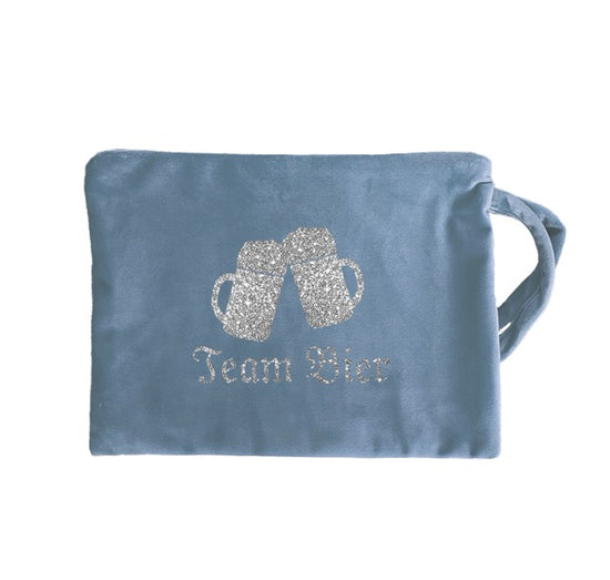 Samt Clutch Oktoberfest Team bier hellblau silber