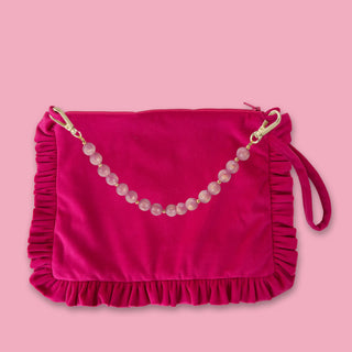 
                    
                      Samt Clutch Ruesche Volant perlenkette pink
                    
                  