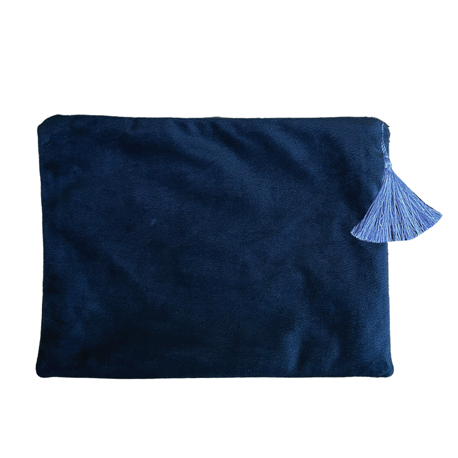 Samt tasche Clutch Kosmetik blau personalisiert