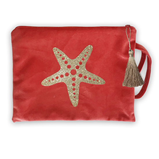 Seestern Kosmetiktasche Samt koralle Sommer gold
