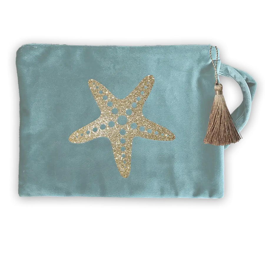 Seestern Kosmetiktasche Samt tuerkis Sommer gold