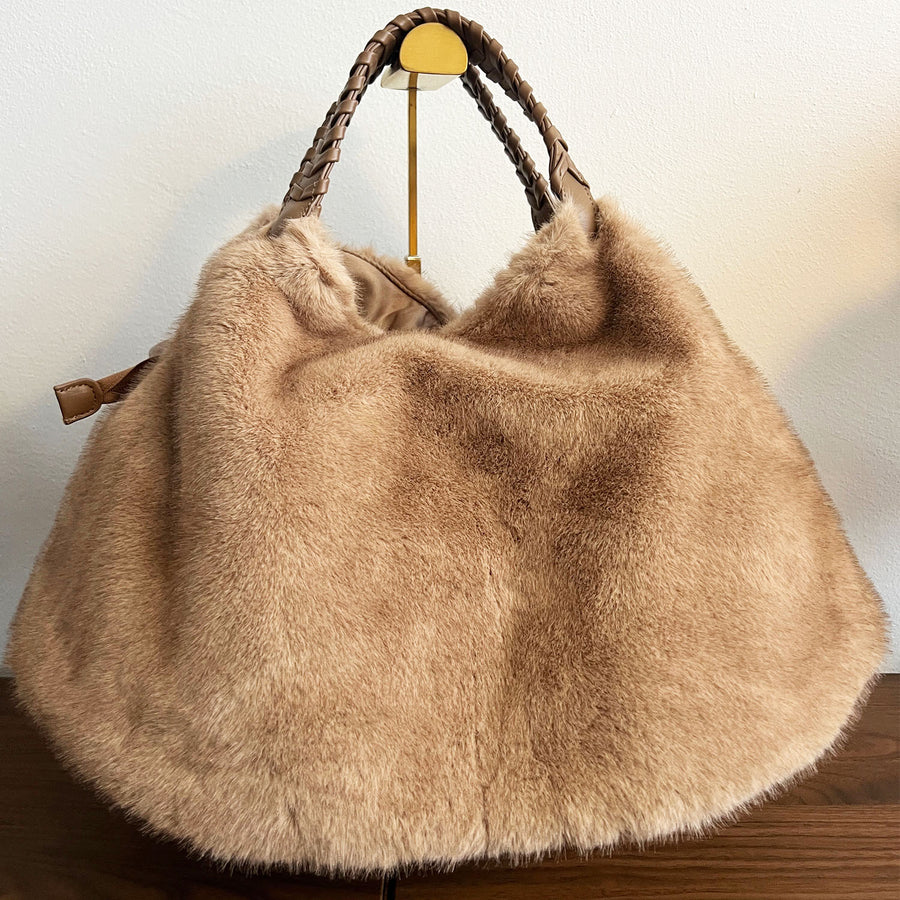 Fake Fur Shopper Tasche 'Amore' in Camel