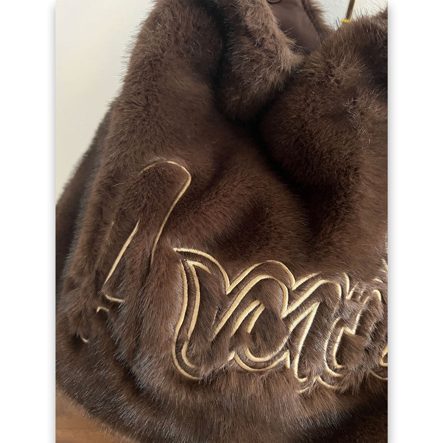 Shopper Tasche Fake Fur schokobraun detail