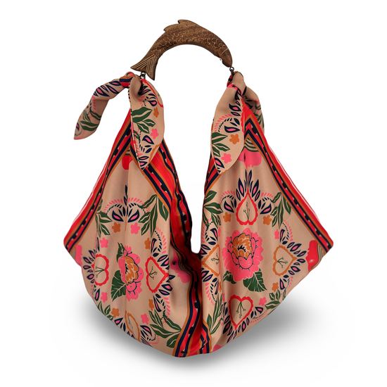 Strand Shopper Tasche mit stylischen Holzgriff aus Satin 