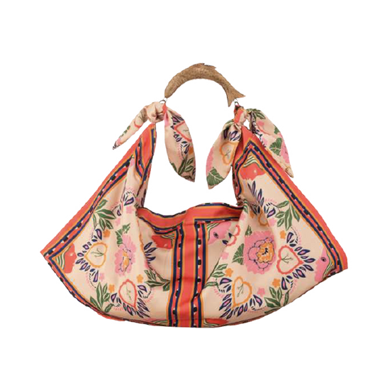Strand Shopper Tasche mit stylischen Holzgriff aus Satin 