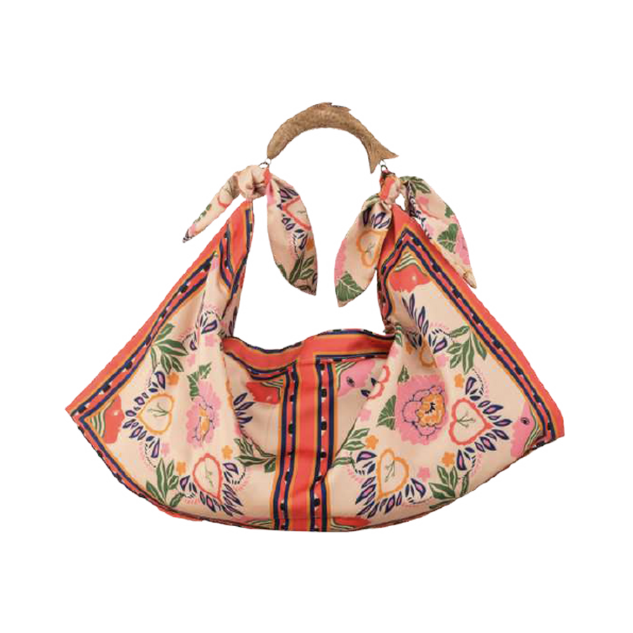Strand Shopper Tasche mit stylischen Holzgriff aus Satin 