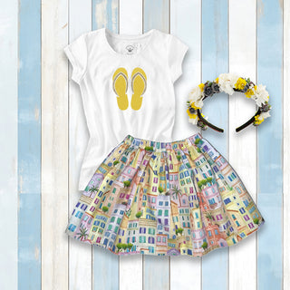 
                    
                      Sommer Maedchenoutfit Rock St Tropez Shirt Flip flop gelb
                    
                  