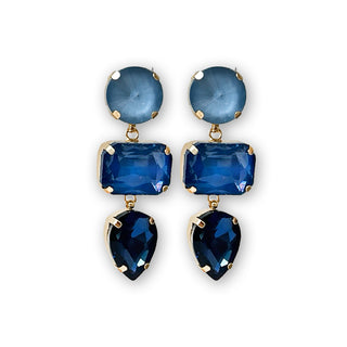 
                    
                      Statement Ohrringe Art Deco Steine gold dunkelblau
                    
                  