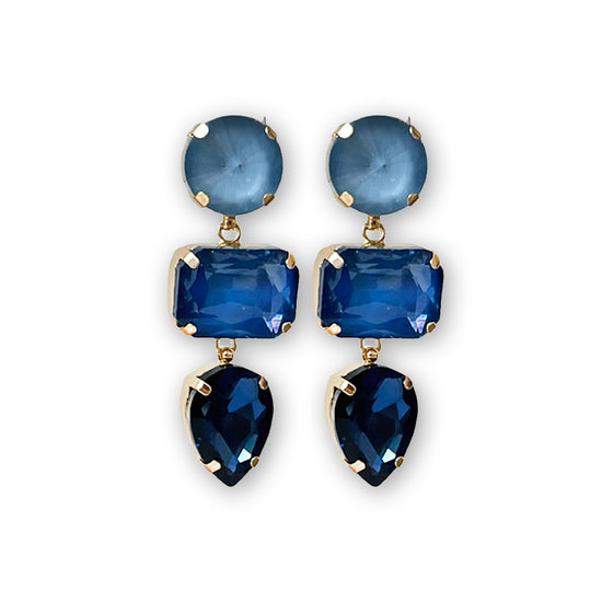 Statement Ohrringe Art Deco Steine gold dunkelblau