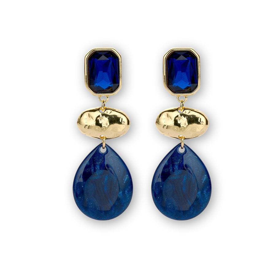 Statement Ohrringe Drops gold dunkelblau