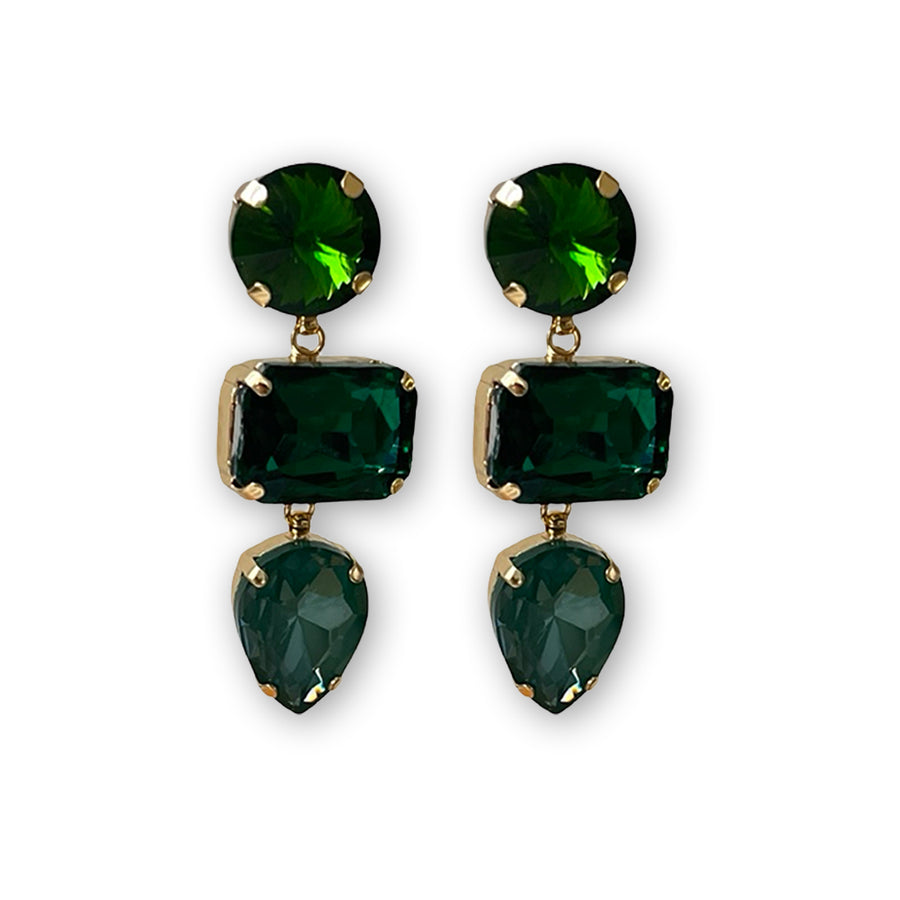 Statement Ohrringe Haenger Art Deco Steine gold dunkelgruen
