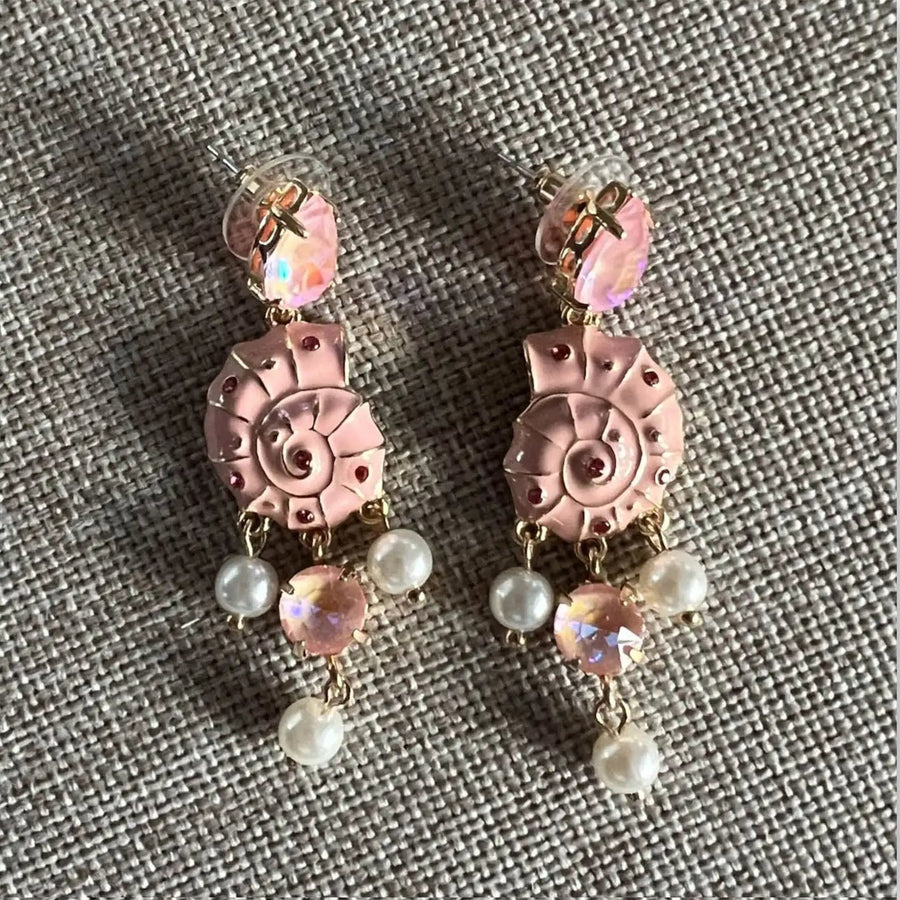 Statement Ohrringe Sommer Muschel rosa Perle