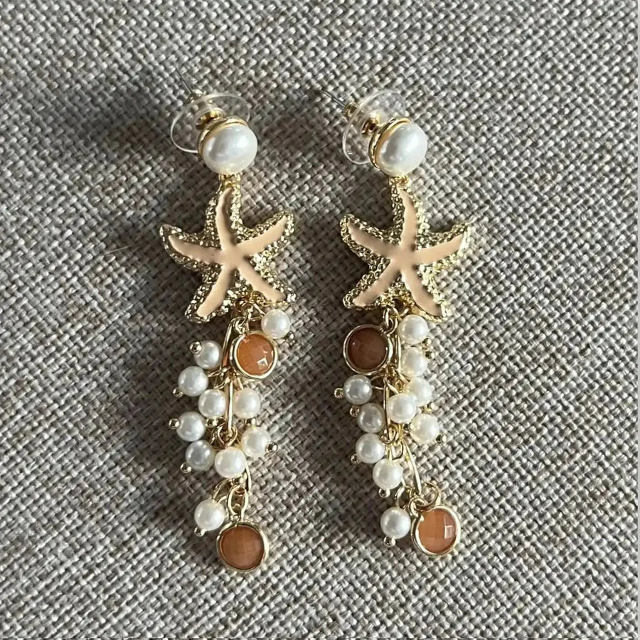Statement Ohrringe Malediven Seestern, Muschel, Perlen, Sommer, Damen Schmuck