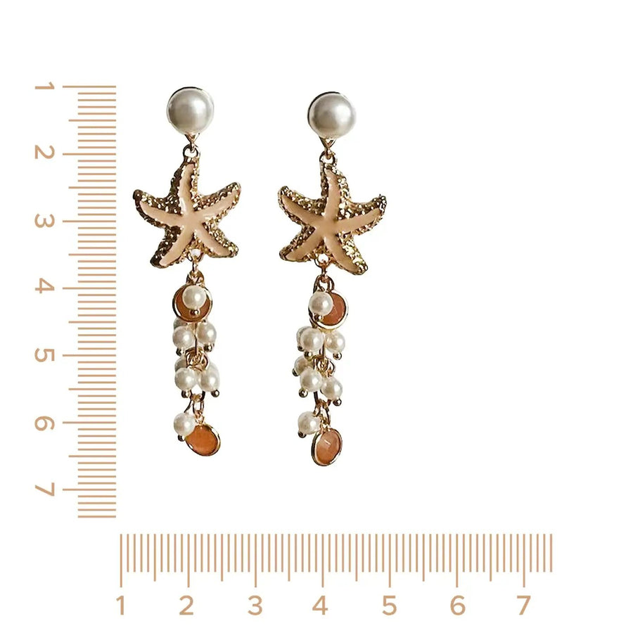 Statement Ohrringe Malediven Seestern, Muschel, Perlen, Sommer, Damen Accessoires