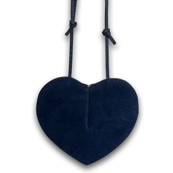 Herzl Tasche Velourleder dunkelblau mit Herzform, italienisches Leder, Fächerdesign, Damenaccessoire