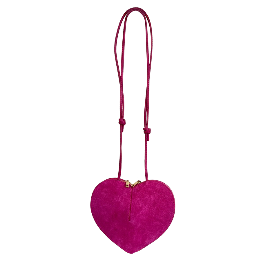 Herzl Tasche Velourleder pink neben brauner und blauer Tasche