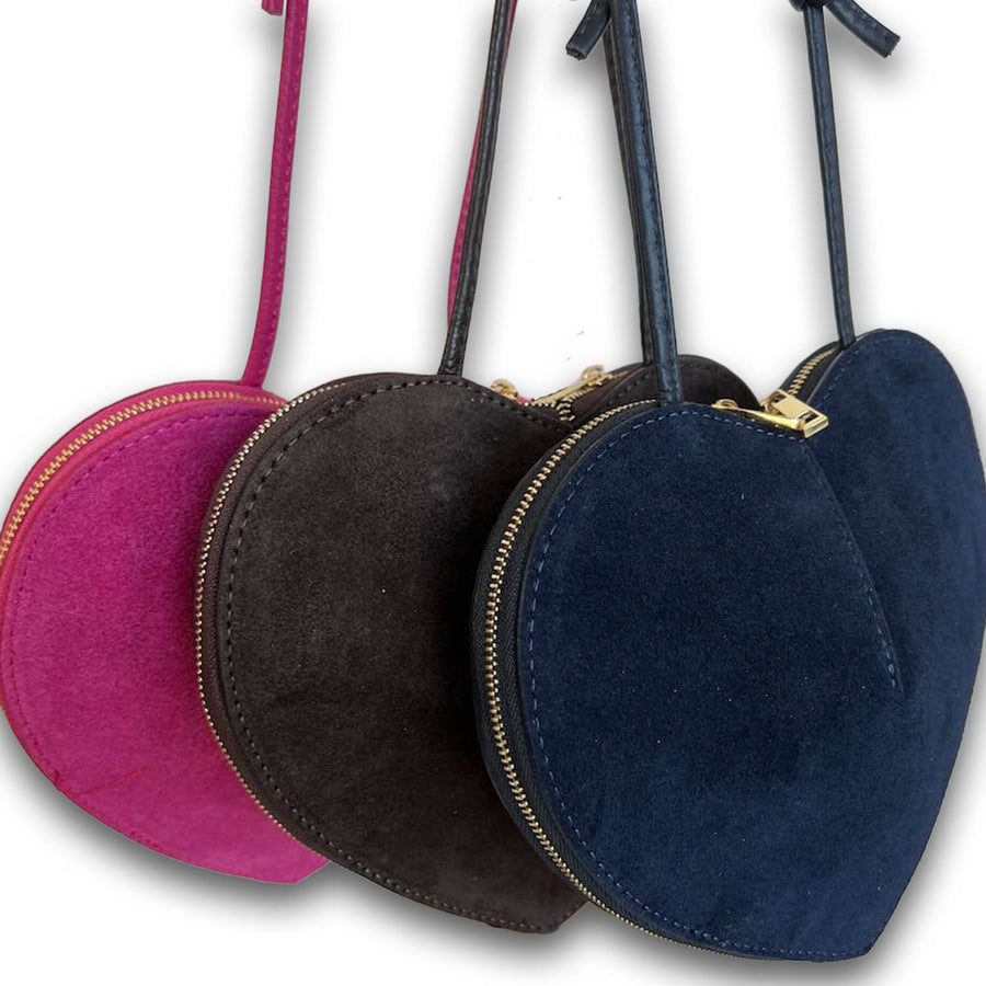 Herzl Tasche aus Velourleder Braun, Herzform, stilvoll