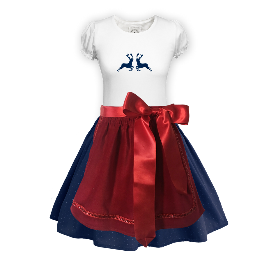 Teenager Dirndl Rock Karo rot Schuerze Samt rot Shirt Stoffherz