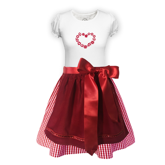 Teenager Dirndl Rock Karo rot Schuerze Samt rot