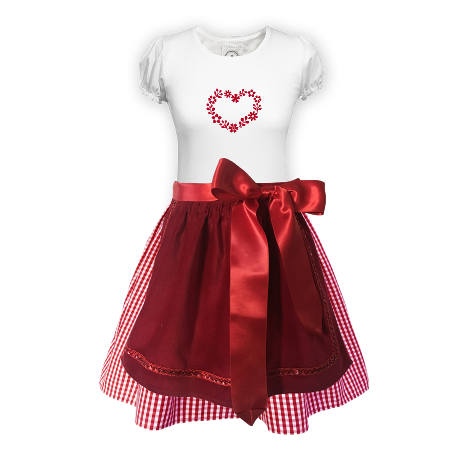 Teenager Dirndl Rock Karo rot Schuerze Samt rot