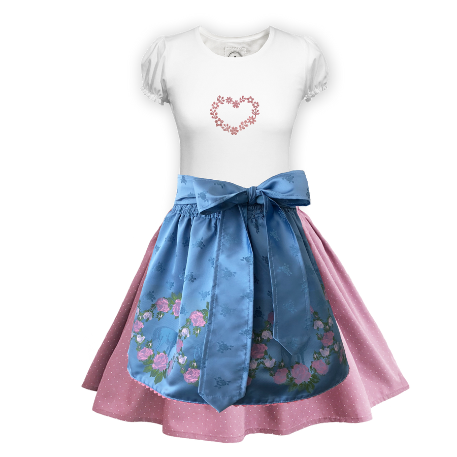 Teenager Dirndl Rock drosa Tupfen Schuerze Seide hellblau