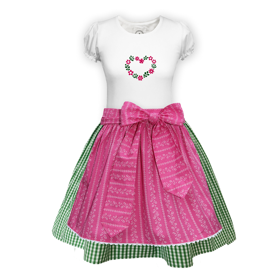 Teenager Dirndl Rock gruen Karo Schuerze Rosen Shirt Herz
