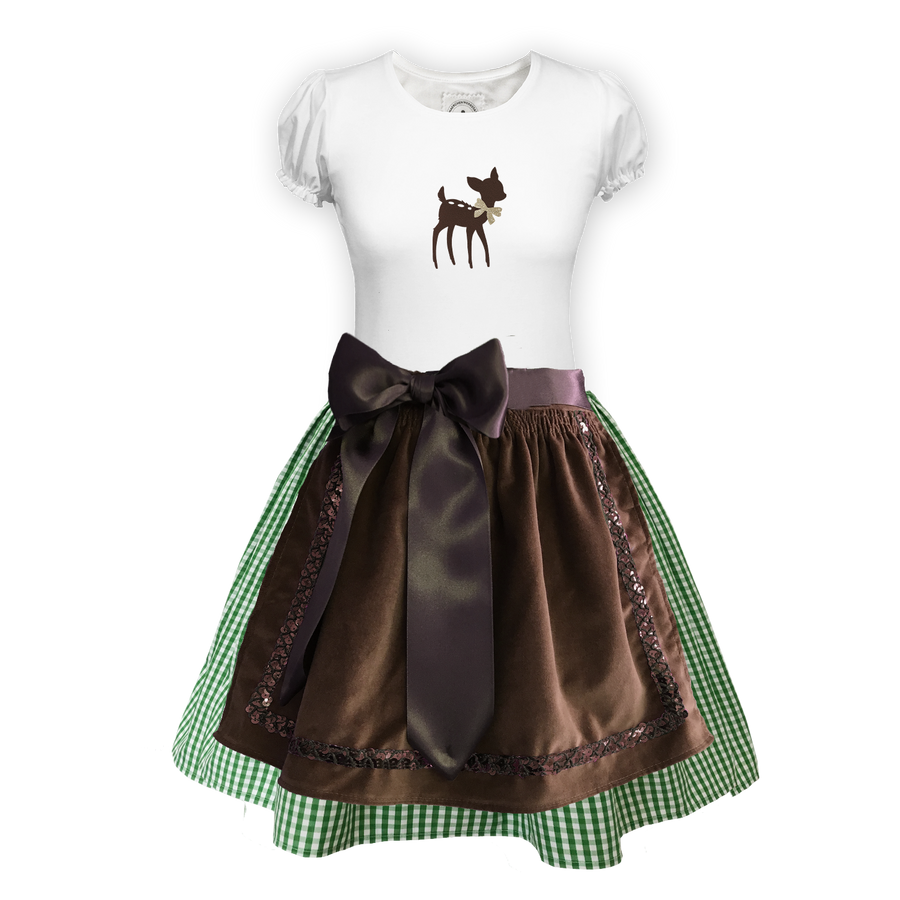 Teenager Dirndl Rock gruen karo Schuerze Samt braun