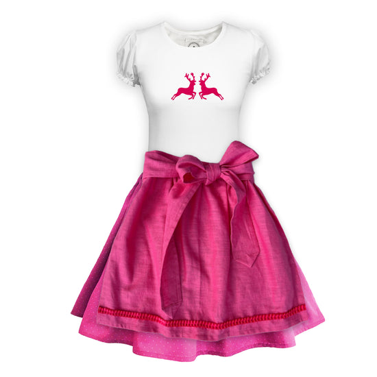 Teenager Dirndl Rock pink Tupfen Schuerze Leinen Shirt Hirsche