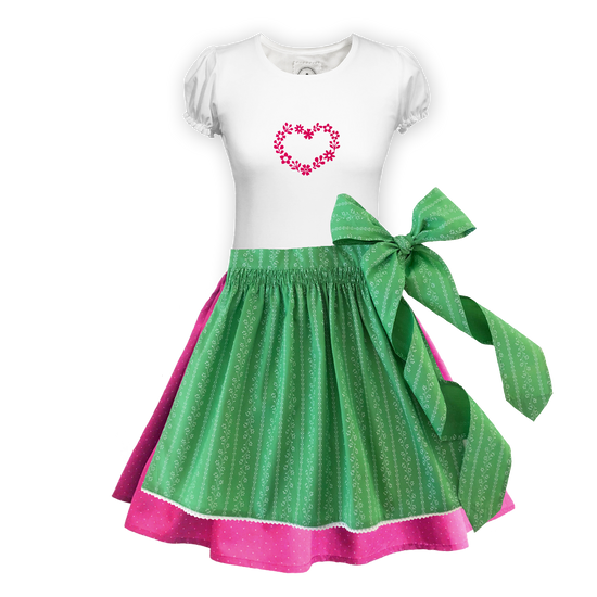 Teenager Dirndl Rock pink Tupfen Schuerze Ranke gruen