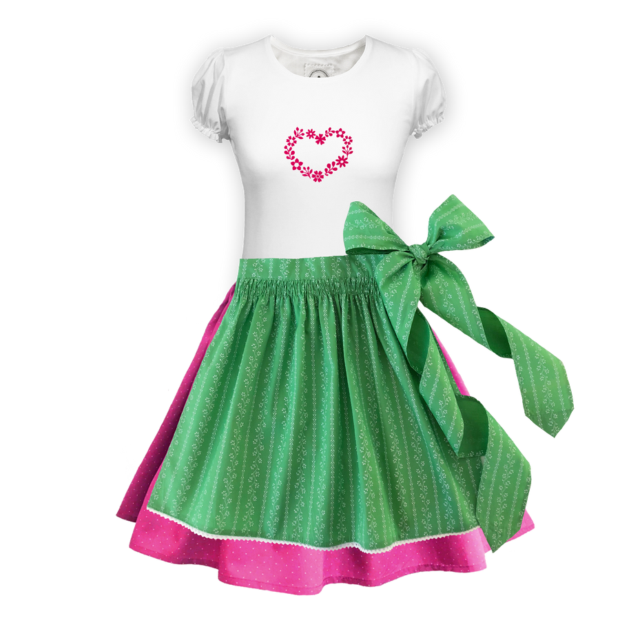 Teenager Dirndl Rock pink Tupfen Schuerze Ranke gruen
