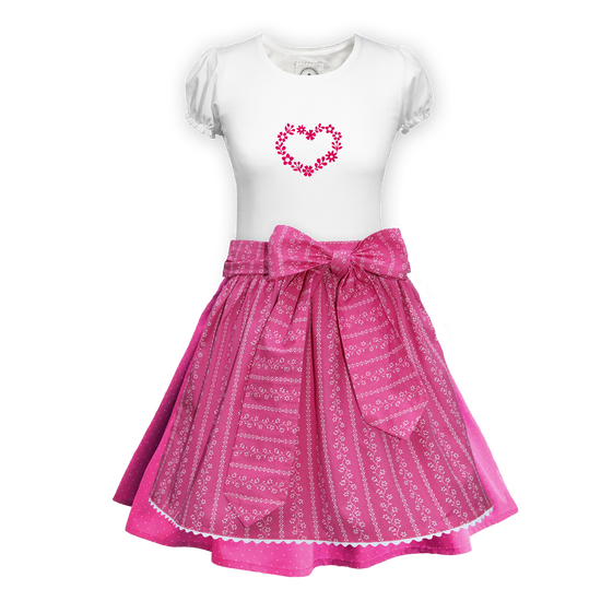 Teenager Dirndl Rock pink Tupfen Schuerze Ranke pink