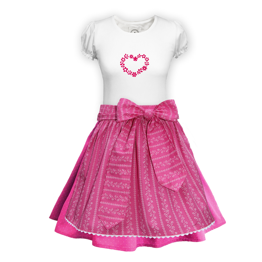 Teenager Dirndl Rock pink Tupfen Schuerze Ranke pink