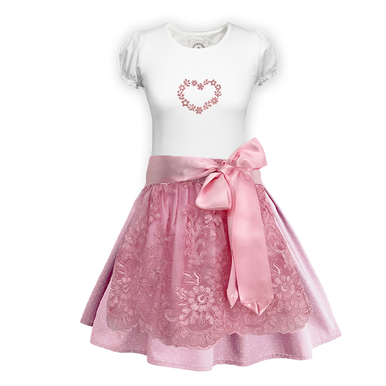 Teenager Dirndl Rock prosa Tupfen Schuerze Spitze rosa