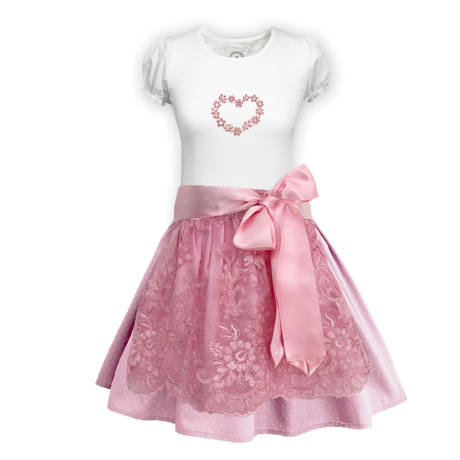Teenager Dirndl Rock prosa Tupfen Schuerze Spitze rosa