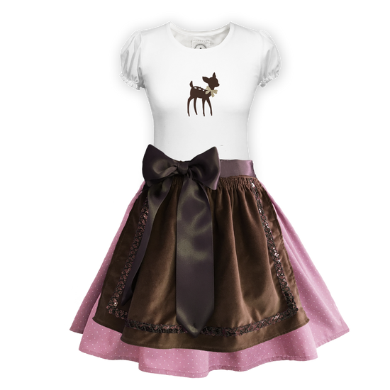 Teenager Dirndl Rock rosa Tupfen Schuerze Samt braun