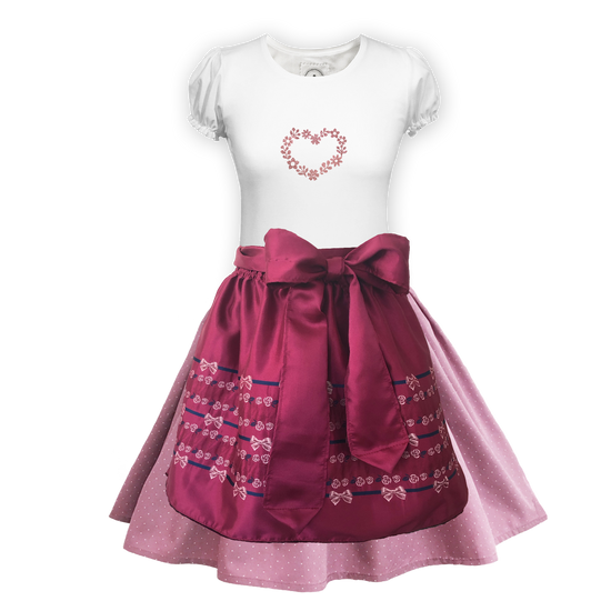 Teenager Dirndl Rock rosa Tupfen Schuerze Seide dunkelrot Shirt Ballerina