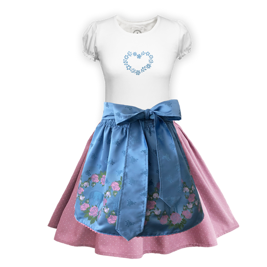 Teenager Dirndl Rock rosa Tupfen Schuerze Seide hellblau