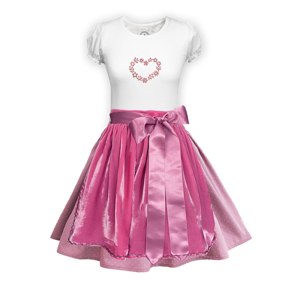 Teenager Dirndl Rock rosa Tupfen Schuerze Seiden Samt rosa