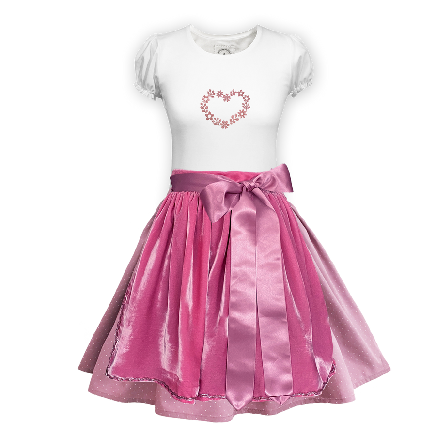 Teenager Dirndl Rock rosa Tupfen Schuerze Seiden Samt rosa